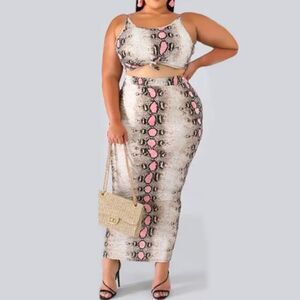 Plus Size Snakeskin Print Cami Top & Skirt Set sz 1X
